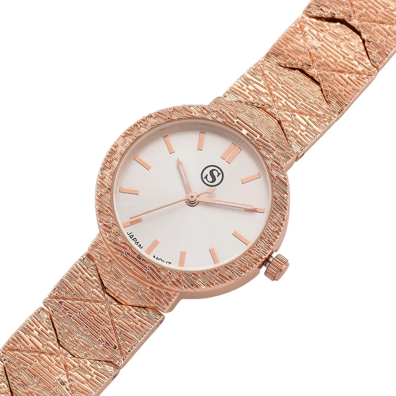 STRADA - Japanisches Uhrwerk, Burgunder Zifferblatt mit goldplattiertem Alloy Armband, 20 cm