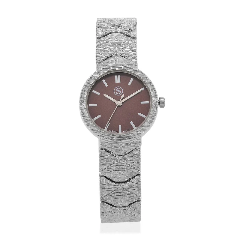 STRADA - Japanisches Uhrwerk, Burgunder Zifferblatt mit goldplattiertem Alloy Armband, 20 cm
