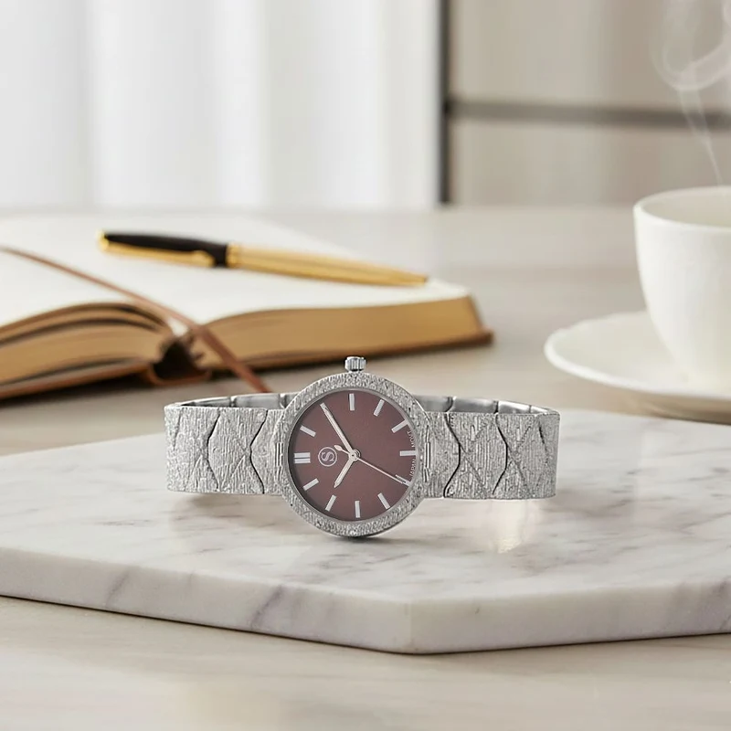 STRADA - Japanisches Uhrwerk, Burgunder Zifferblatt mit goldplattiertem Alloy Armband, 20 cm