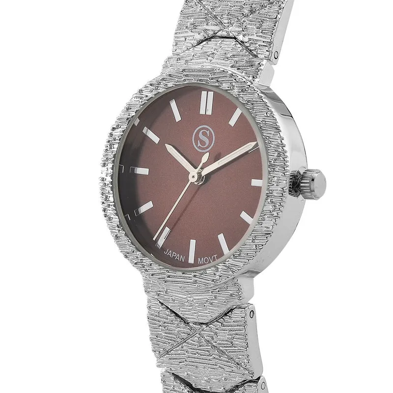 STRADA - Japanisches Uhrwerk, Burgunder Zifferblatt mit goldplattiertem Alloy Armband, 20 cm
