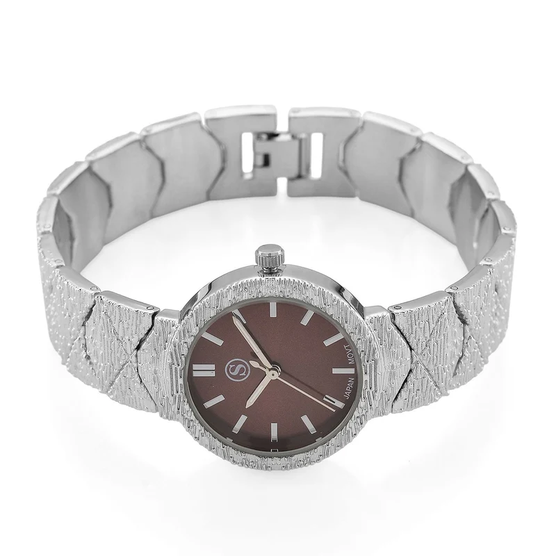 STRADA - Japanisches Uhrwerk, Burgunder Zifferblatt mit goldplattiertem Alloy Armband, 20 cm