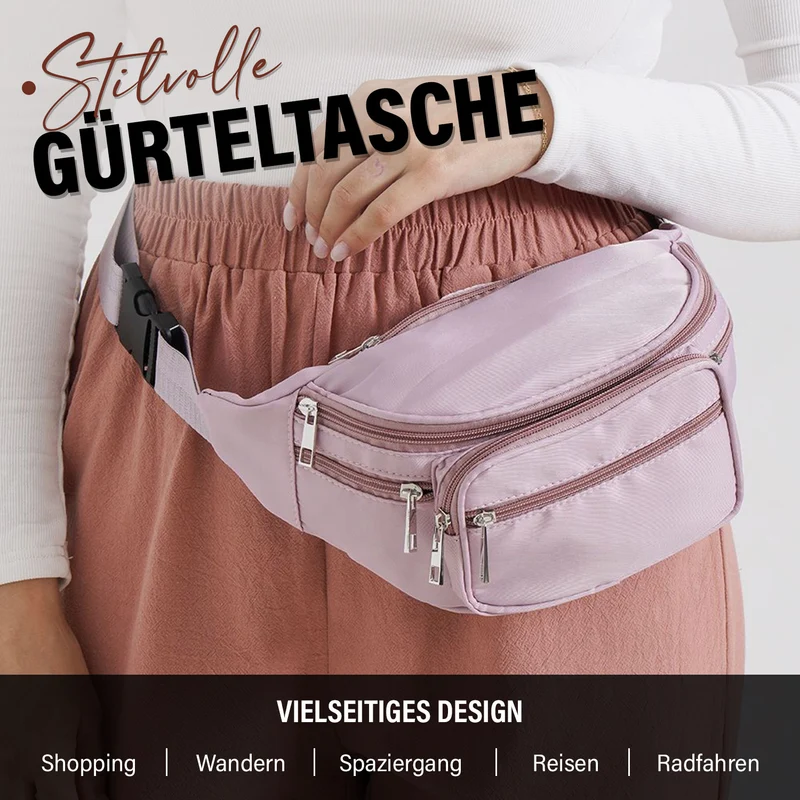 Gürteltasche mit RFID-Schutz, Nylon, 6 Reißverschlussfächer, Schnellverschluss, verstellbarer Schultergurt, Größe 37x10x13,5?cm, marineblau