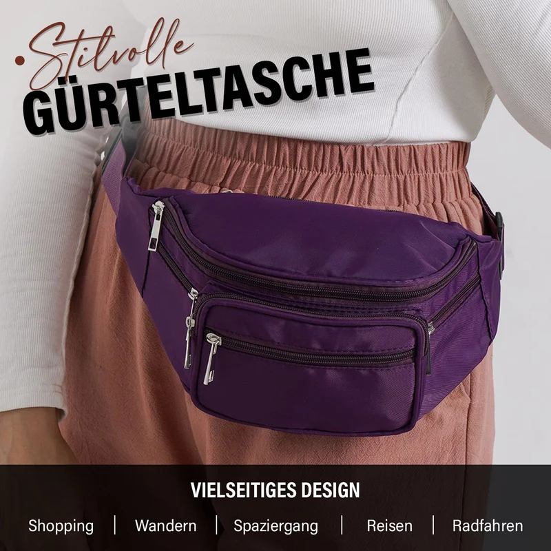 Gürteltasche mit RFID-Schutz, Nylon, 6 Reißverschlussfächer, Schnellverschluss, verstellbarer Schultergurt, Größe 37x10x13,5?cm, marineblau