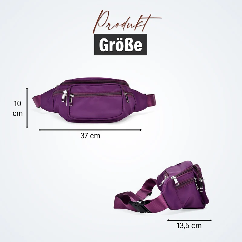 Gürteltasche mit RFID-Schutz, Nylon, 6 Reißverschlussfächer, Schnellverschluss, verstellbarer Schultergurt, Größe 37x10x13,5?cm, marineblau