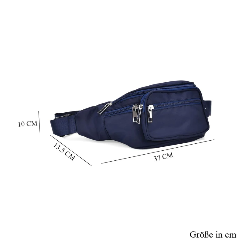 Gürteltasche mit RFID-Schutz, Nylon, 6 Reißverschlussfächer, Schnellverschluss, verstellbarer Schultergurt, Größe 37x10x13,5?cm, marineblau