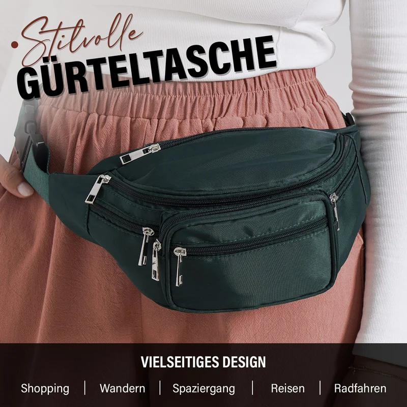 Gürteltasche mit RFID-Schutz, Nylon, 6 Reißverschlussfächer, Schnellverschluss, verstellbarer Schultergurt, Größe 37x10x13,5?cm, marineblau
