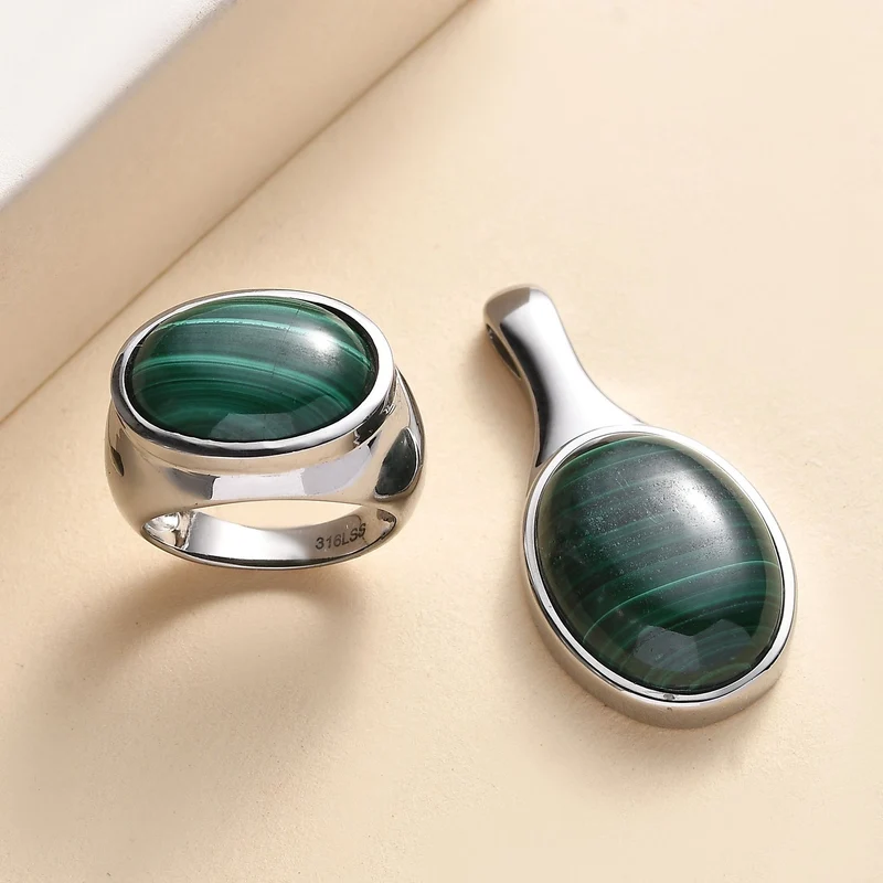 Malachit Schmuckset 316L Edelstahl ca. 30.00 ct