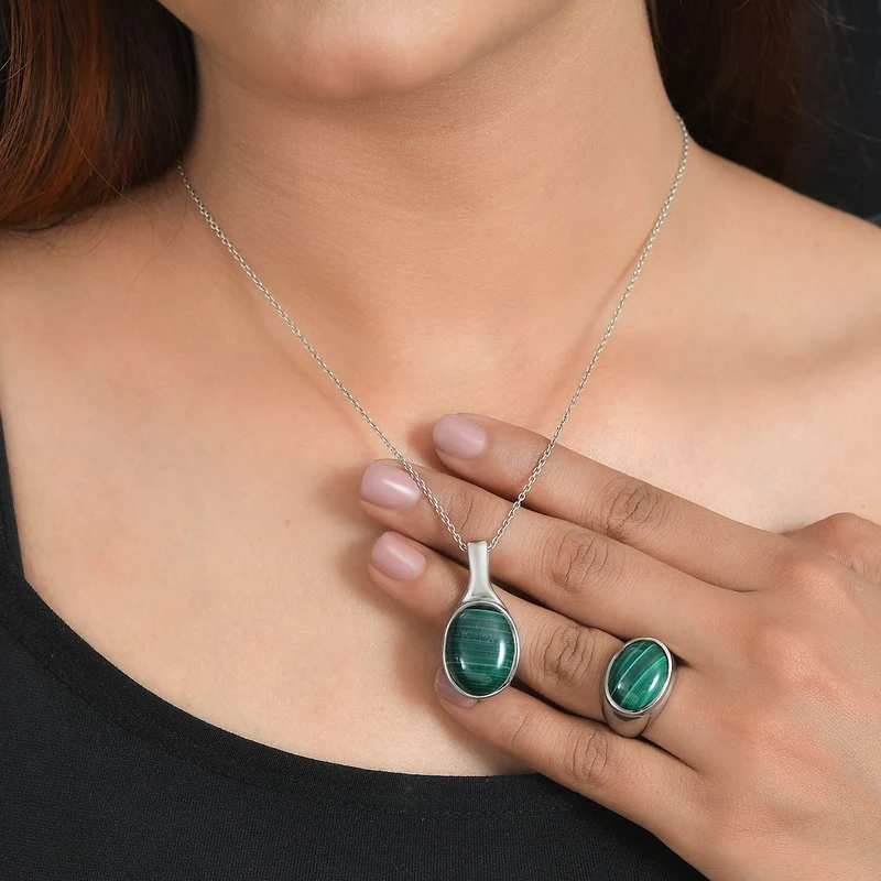 Malachit Schmuckset 316L Edelstahl ca. 30.00 ct
