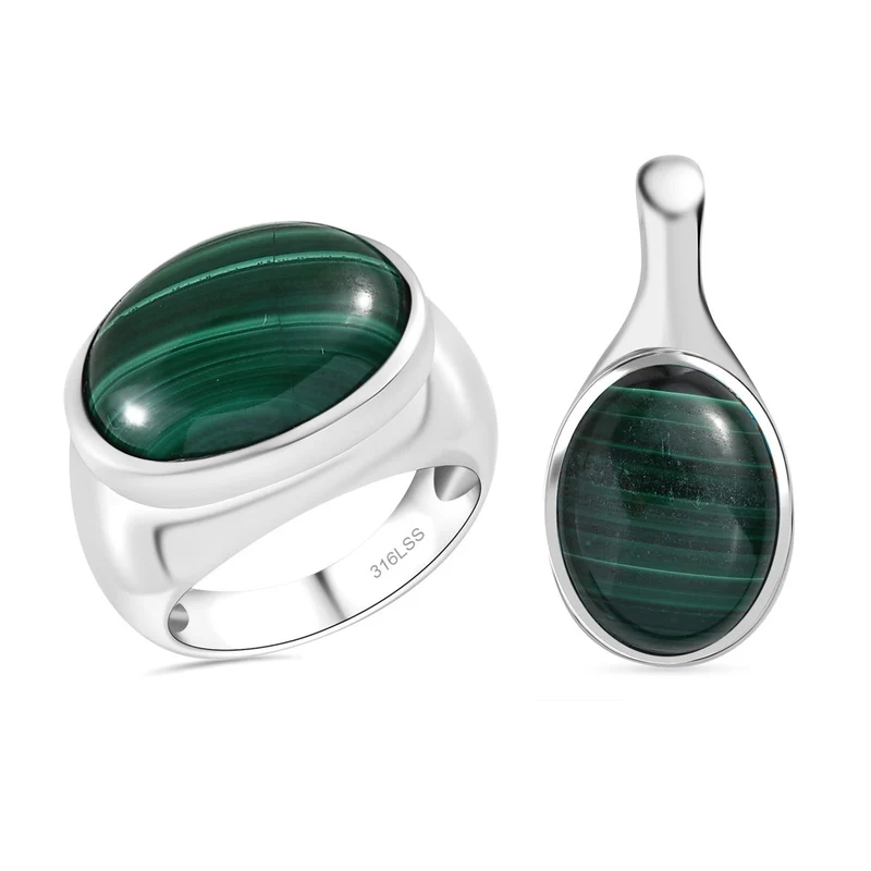 Malachit Schmuckset 316L Edelstahl ca. 30.00 ct
