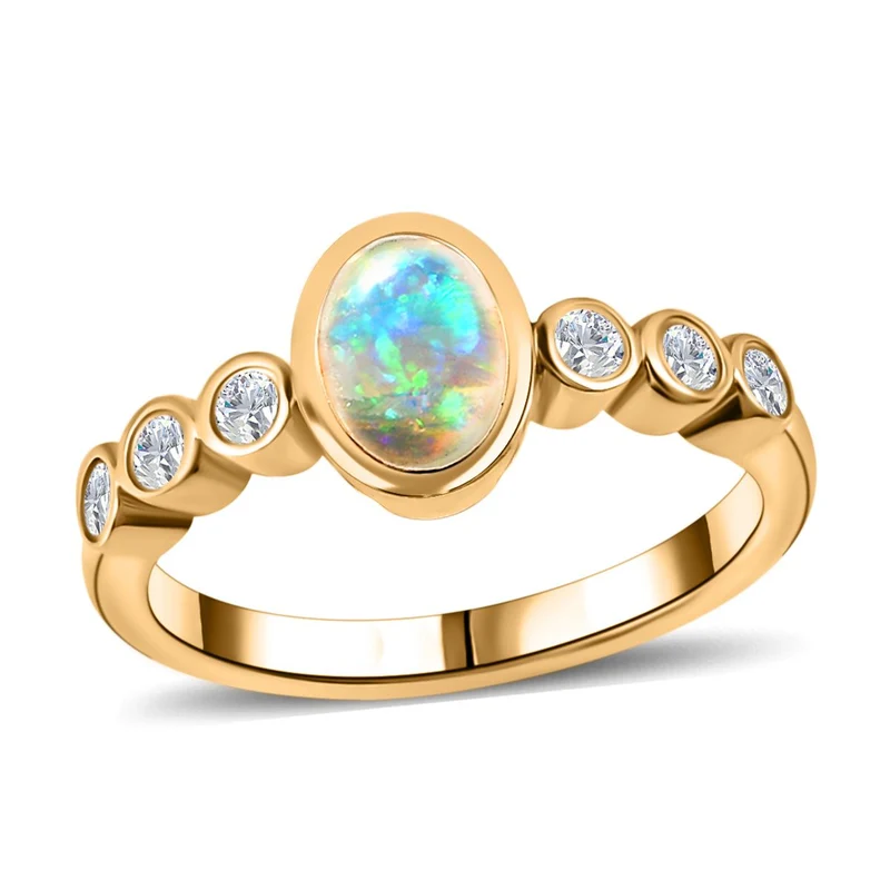 2er Set - AA Natürlicher, äthiopischer Welo Opal Ring und Ohrringe, 925 Silber vergoldet, ca. 1.75 ct