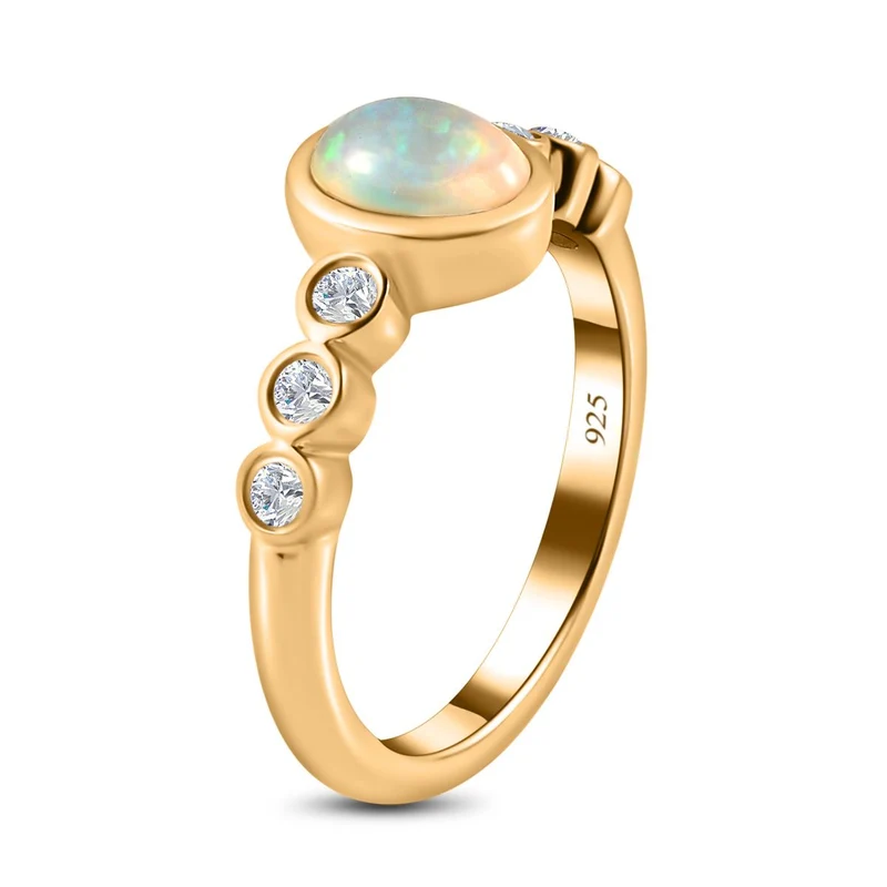 2er Set - AA Natürlicher, äthiopischer Welo Opal Ring und Ohrringe, 925 Silber vergoldet, ca. 1.75 ct