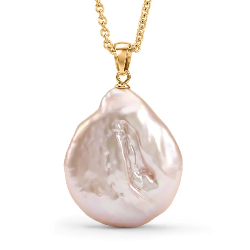 AAA Pfirsich-Süßwasser Perle Anhänger mit Kette ca. 50 cm 316L Edelstahl, Goldfarben