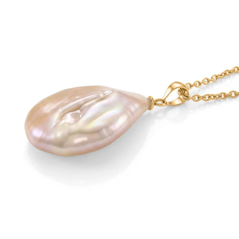 AAA Pfirsich-Süßwasser Perle Anhänger mit Kette ca. 50 cm 316L Edelstahl, Goldfarben