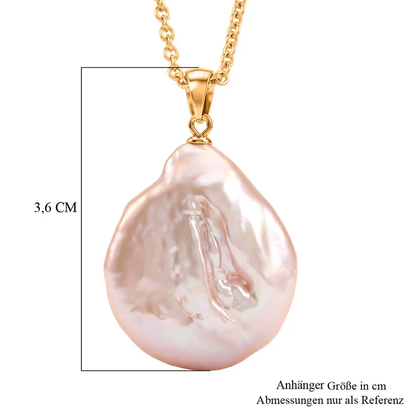 AAA Pfirsich-Süßwasser Perle Anhänger mit Kette ca. 50 cm 316L Edelstahl, Goldfarben