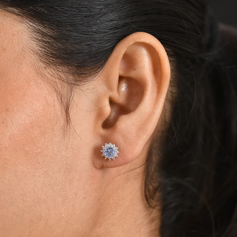 D'Joy Tansanit, Weißer Zirkon Ohrringe 925 Silber Platiniert ca. 1,00 ct.