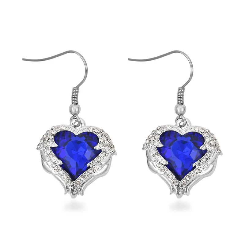 2er Set Glas, Kristall Anhänger mit Kette und Ohrringe, Blau