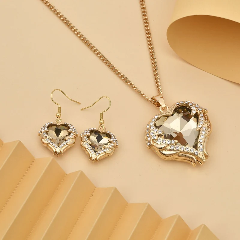 2er Set Glas, Kristall Anhänger mit Kette und Ohrringe, Blau
