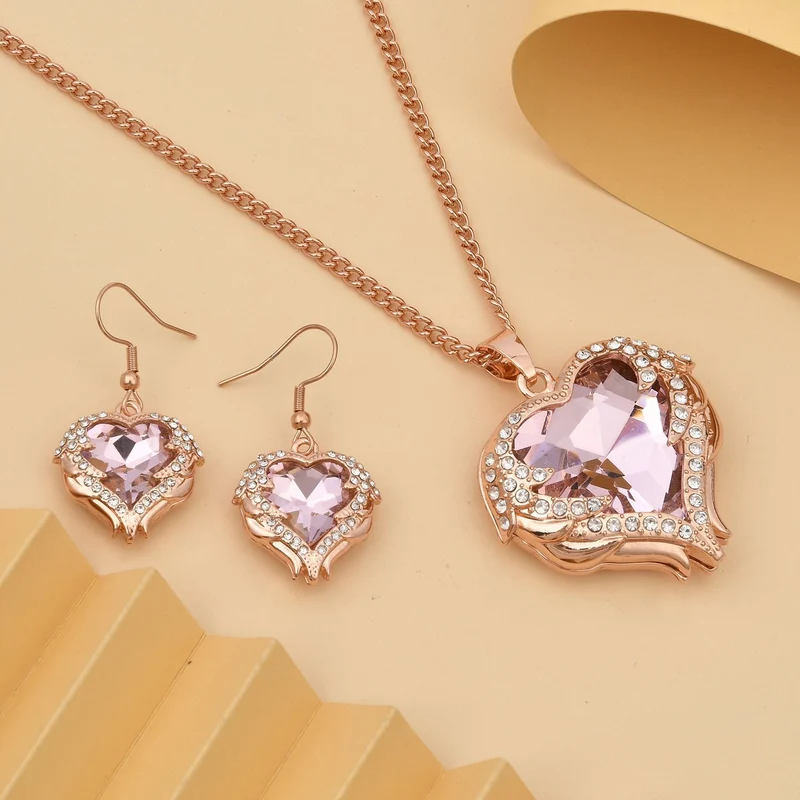 2er Set Glas, Kristall Anhänger mit Kette und Ohrringe, Blau