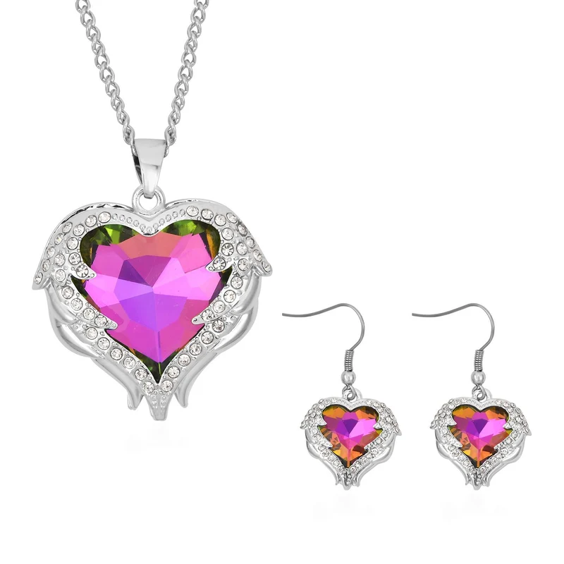 2er Set Glas, Kristall Anhänger mit Kette und Ohrringe, Blau