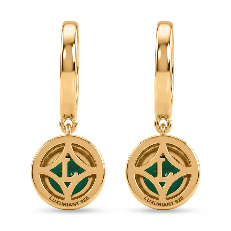 LUXURIANT DIAMOND - AAA Lab Grown Smaragd, Weißer Zirkon Ohrringe 925 Silber 750 Gelbgold vermeil ca. 2,21 ct.