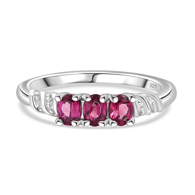 2er Set - Rhodolith Granat Ring und Anhänger, 925 Silber rhodiniert (Größe 20.00) ca. 1,44 ct.