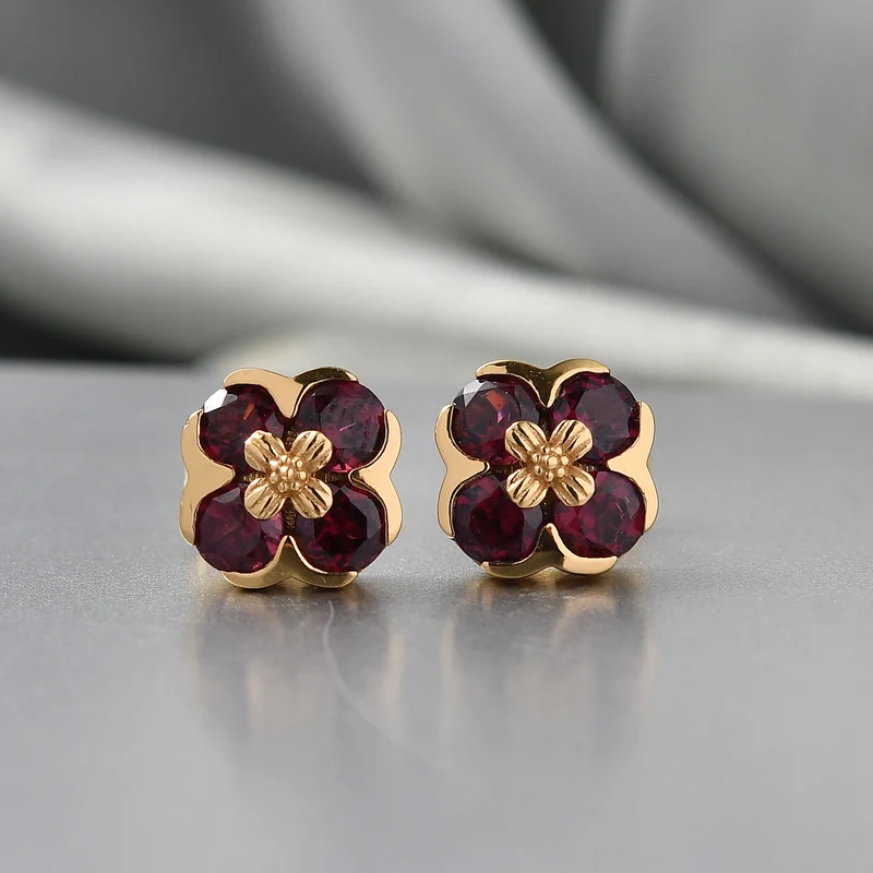 D'Joy AA Natürlicher Rhodolith Granat Ohrringe 925 Silber 750 Gelb Vergoldet ca. 2.30 ct