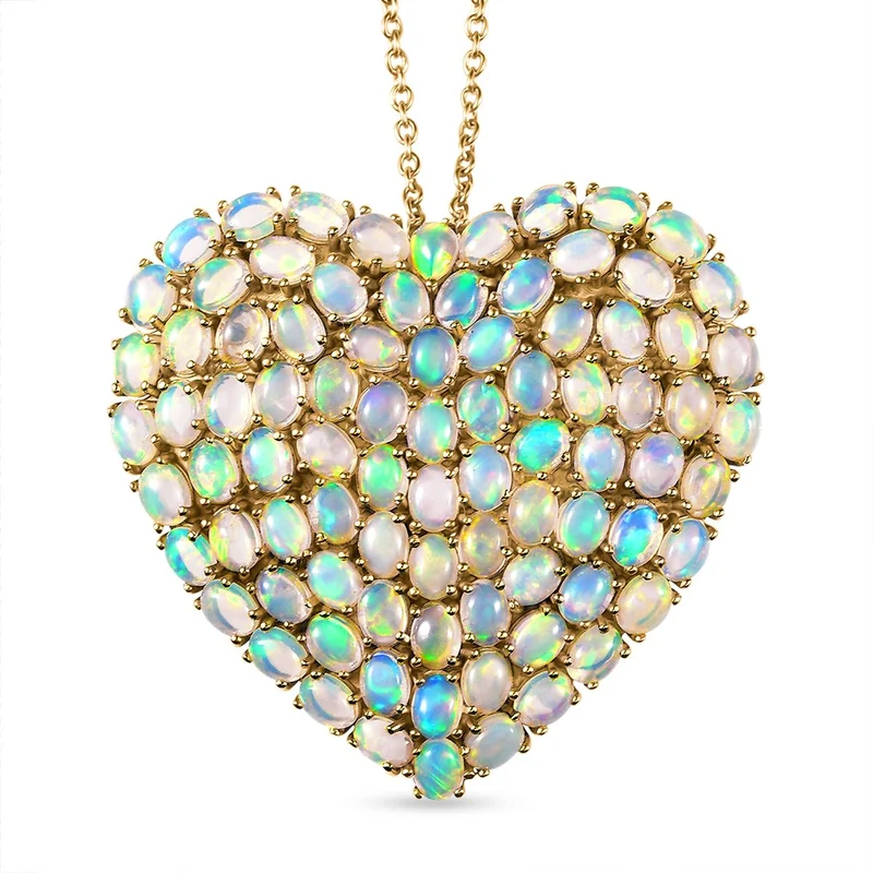 D'Joy AA Natürlicher, äthiopischer Welo Opal Anhänger mit Kette, ca. 45 cm 925 Silber 750 Gelbgold Vermeil ca. 9.34 ct