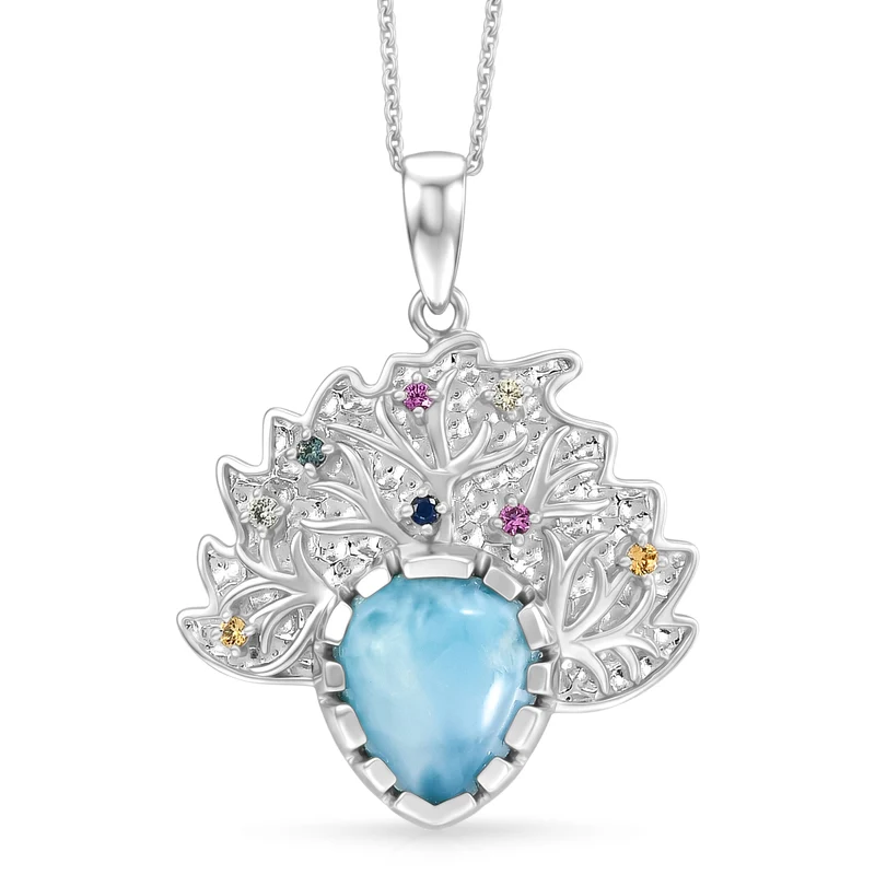 D'Joy Larimar, Mehrfarbiger Saphir Anhänger mit Kette, ca. 50 cm 925 Silber Rhodiniert ca. 5.48 ct