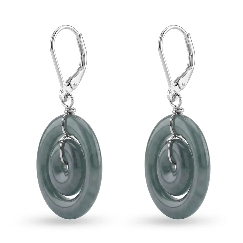 D'Joy Type A Natürlicher Olmek Jadeit Ohrringe 925 Silber Rhodiniert ca. 30.00 ct