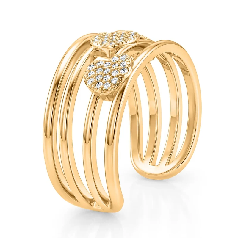 3er-Set weiße Zirkonia Ringe mit Stern-, Herz- und Lippenmotiv, Messing