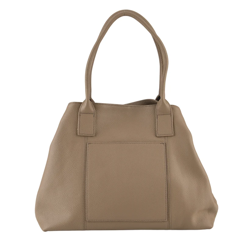 Echtleder-Schultertasche, Shopper-Design, Reißverschluss, abnehmbarer Schulterriemen, 38x17x30 cm, Aprikose