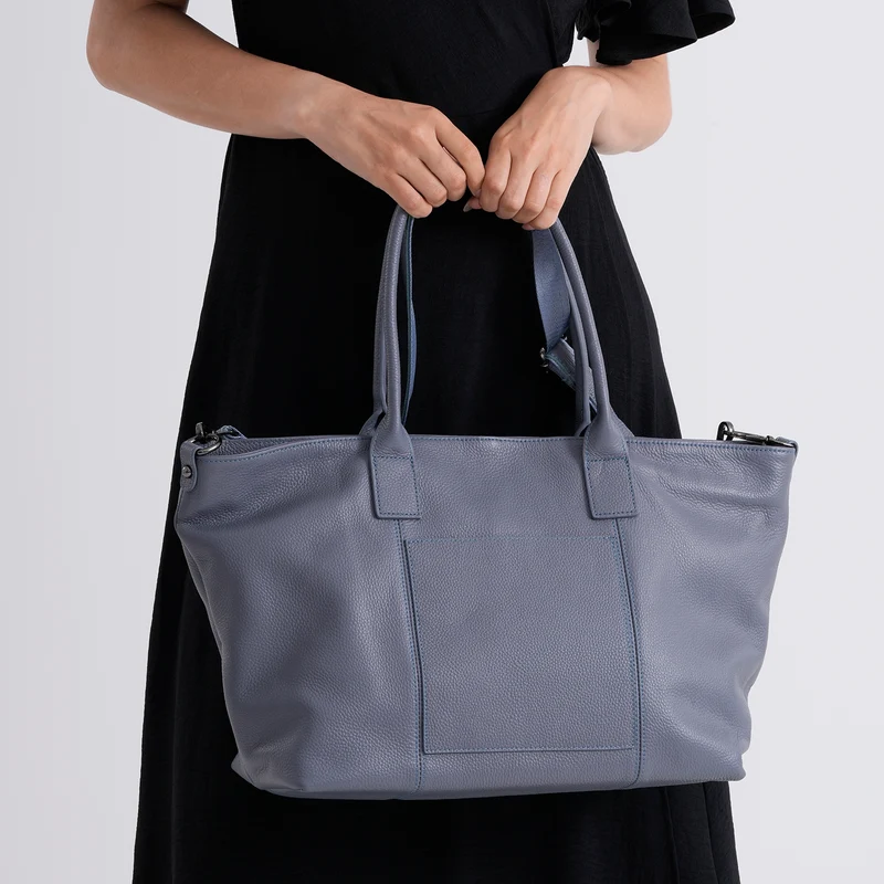 Echtleder-Schultertasche, Shopper-Design, Reißverschluss, abnehmbarer Schulterriemen, 38x17x30 cm, Aprikose