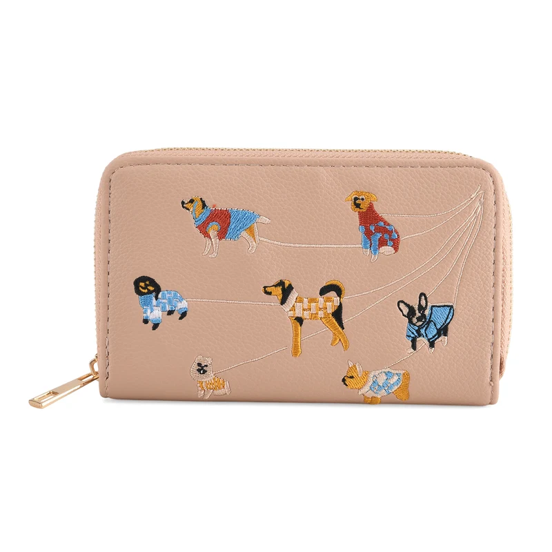 Bestickte Blumen Design Geldbörse mit RFID Schutz, PU Leder, 16 x 3 x 10 cm, Hellgrün