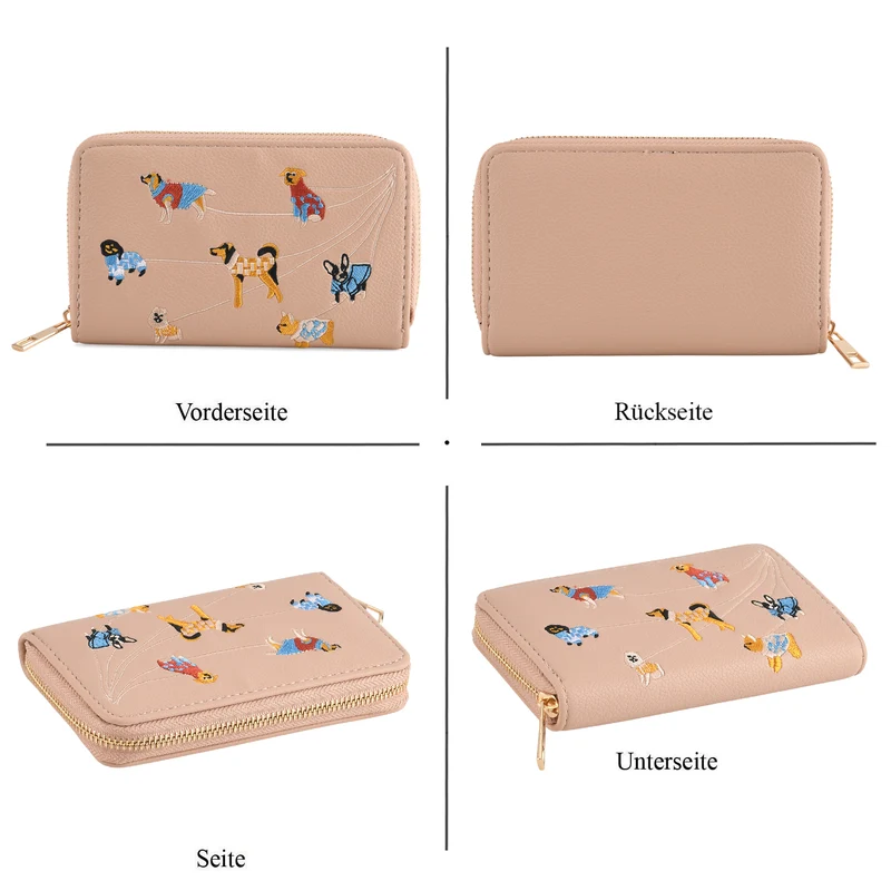 Bestickte Blumen Design Geldbörse mit RFID Schutz, PU Leder, 16 x 3 x 10 cm, Hellgrün