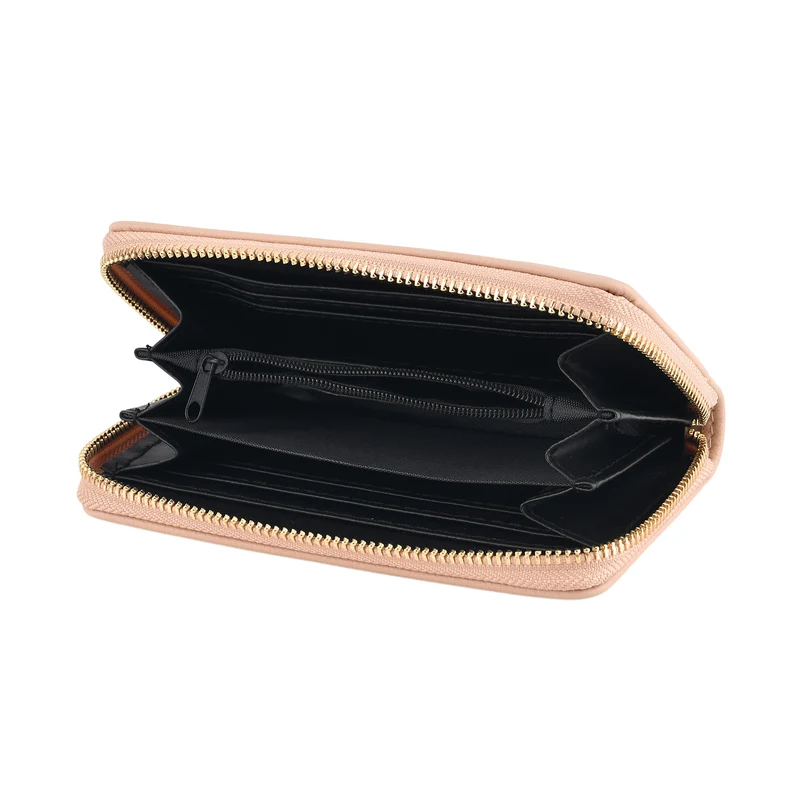 Bestickte Blumen Design Geldbörse mit RFID Schutz, PU Leder, 16 x 3 x 10 cm, Hellgrün