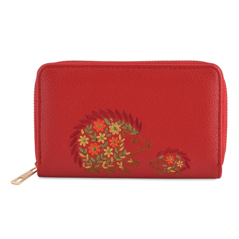 Bestickte Blumen Design Geldbörse mit RFID Schutz, PU Leder, 16 x 3 x 10 cm, Hellgrün