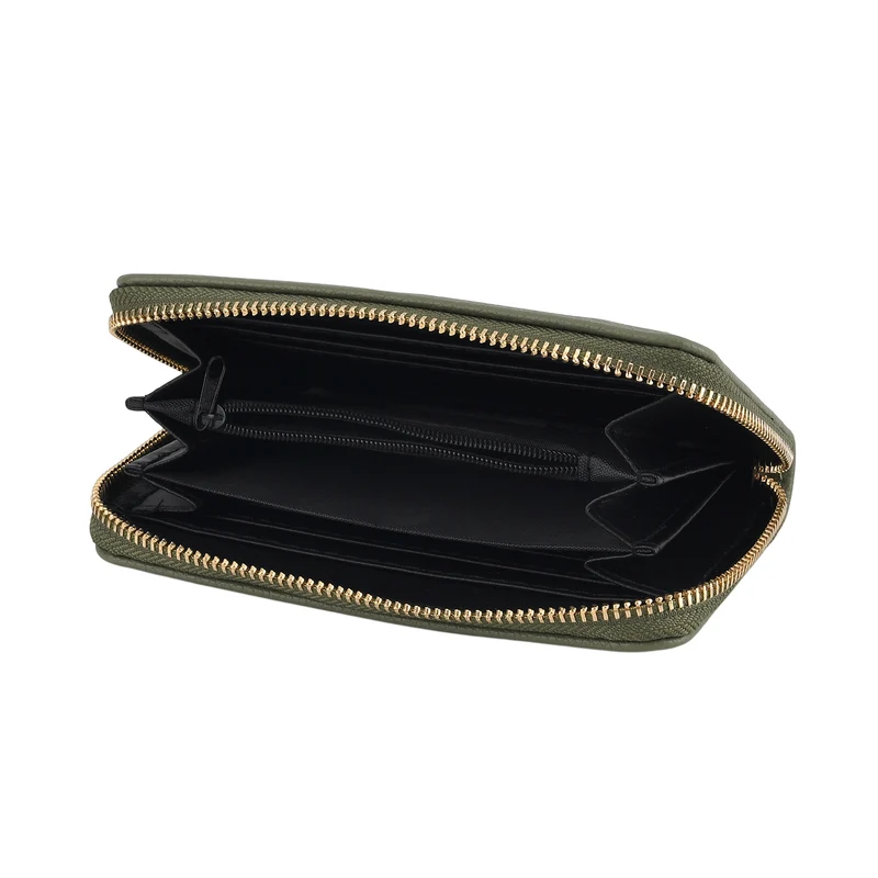 Bestickte Blumen Design Geldbörse mit RFID Schutz, PU Leder, 16 x 3 x 10 cm, Hellgrün