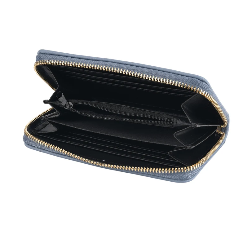 Bestickte Blumen Design Geldbörse mit RFID Schutz, PU Leder, 16 x 3 x 10 cm, Hellgrün