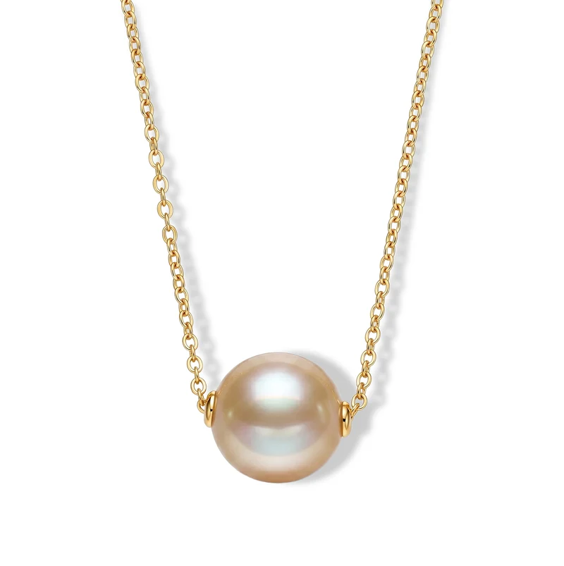 D'Joy AAA Goldene Südsee Perle (12-13 mm) Solitär Anhänger mit 50cm Kette, 925 Silber 750 Gelbgold Vermeil