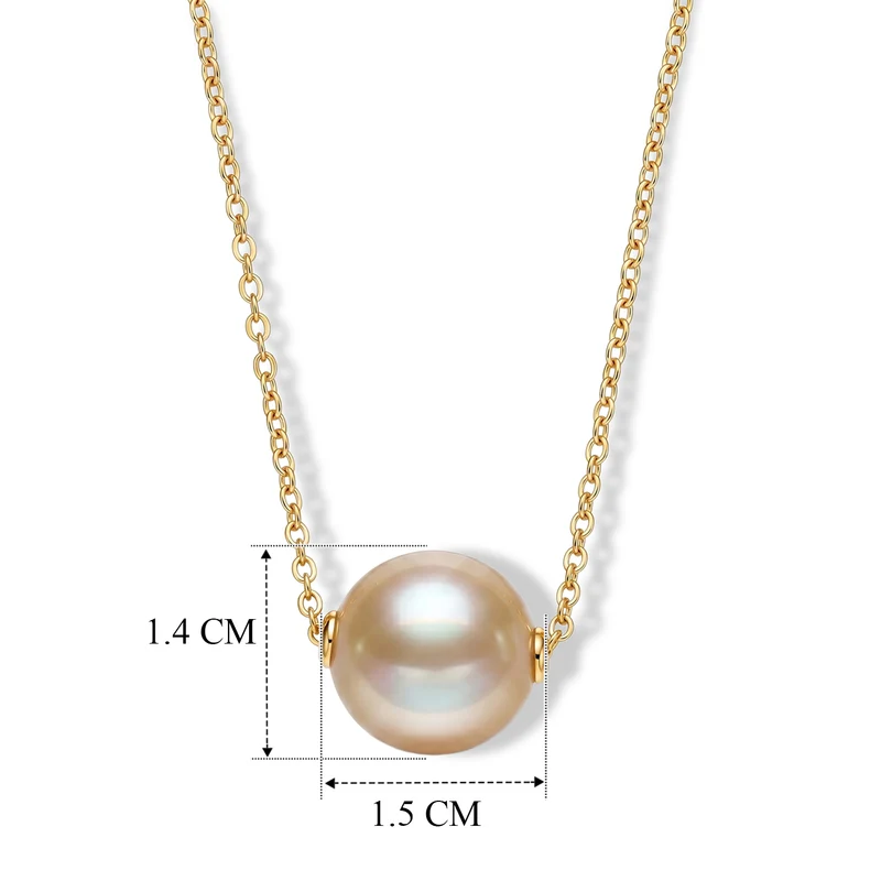 D'Joy AAA Goldene Südsee Perle (12-13 mm) Solitär Anhänger mit 50cm Kette, 925 Silber 750 Gelbgold Vermeil
