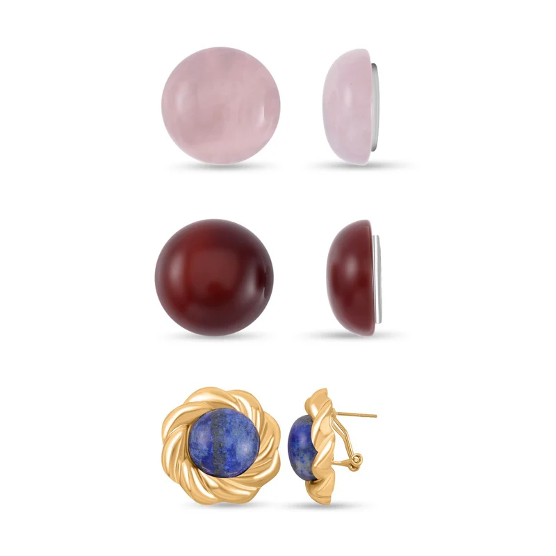 Rosenquarz, Roter Achat Ohrringe, gelbfarben ca. 6.00 ct