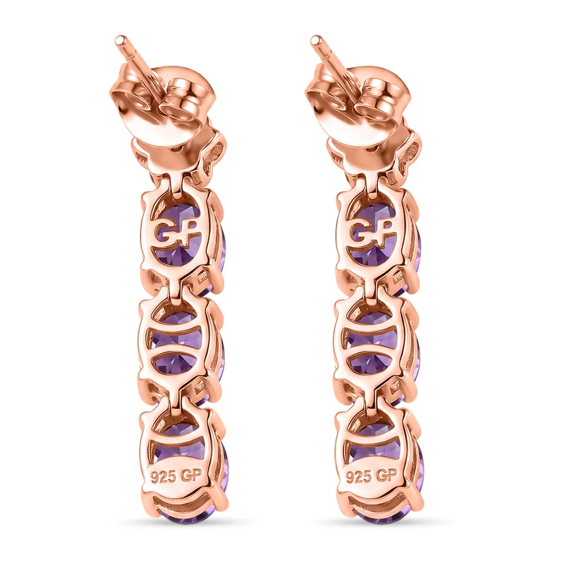 GP - AAA Rose De France Amethyst, Weißer Zirkon Ohrringe 925 Silber 750 Roségold Vermeil ca. 4,85 ct.