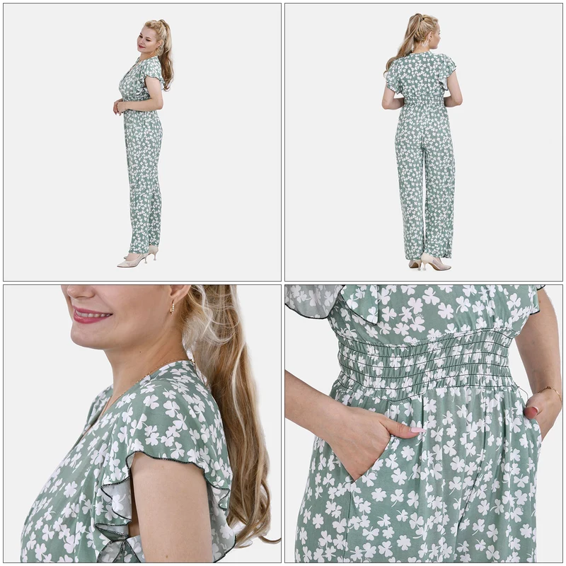 Jumpsuit mit gesmokter Taille und Flatterärmel, 70's