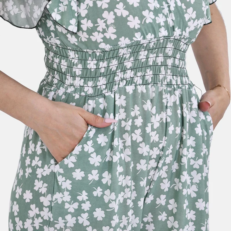 Jumpsuit mit gesmokter Taille und Flatterärmel, 70's
