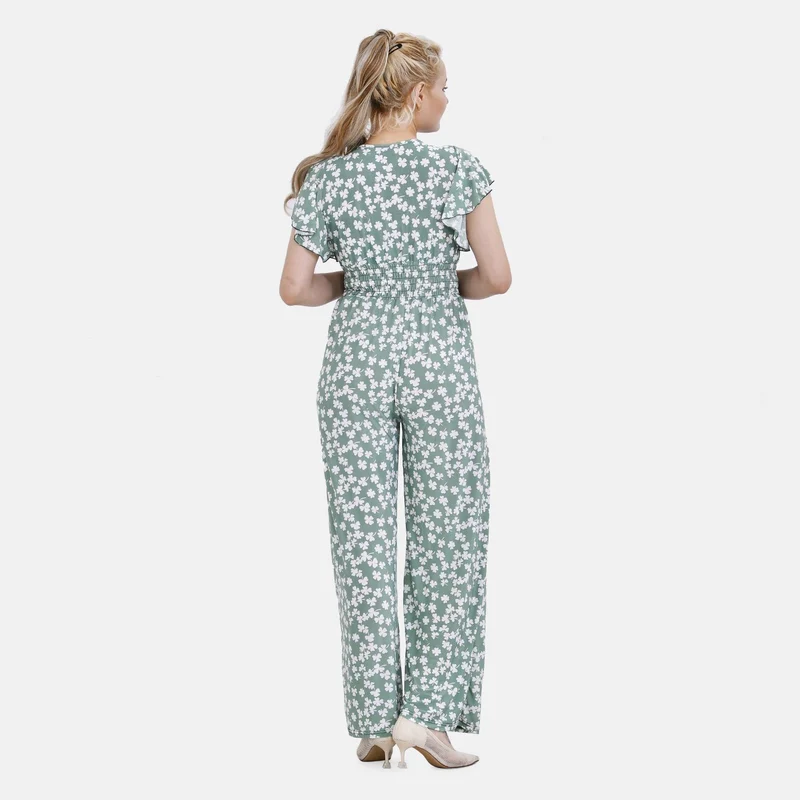 Jumpsuit mit gesmokter Taille und Flatterärmel, 70's