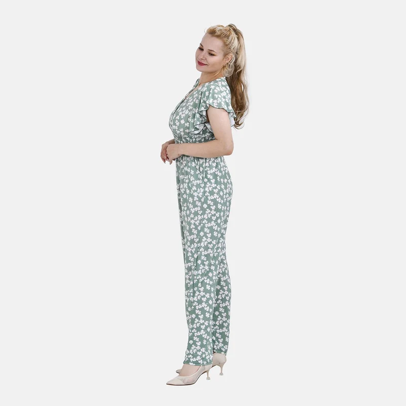 Jumpsuit mit gesmokter Taille und Flatterärmel, 70's