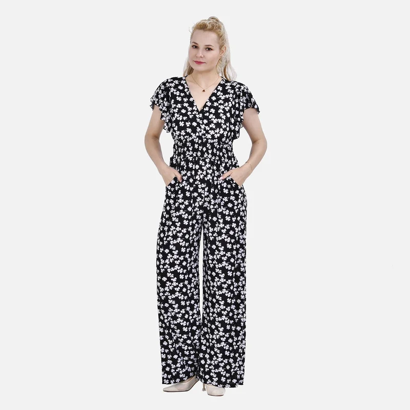 Jumpsuit mit gesmokter Taille und Flatterärmel, 70's