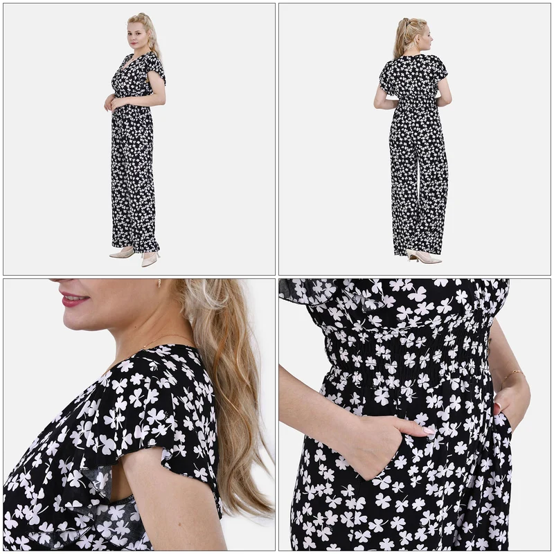 Jumpsuit mit gesmokter Taille und Flatterärmel, 70's