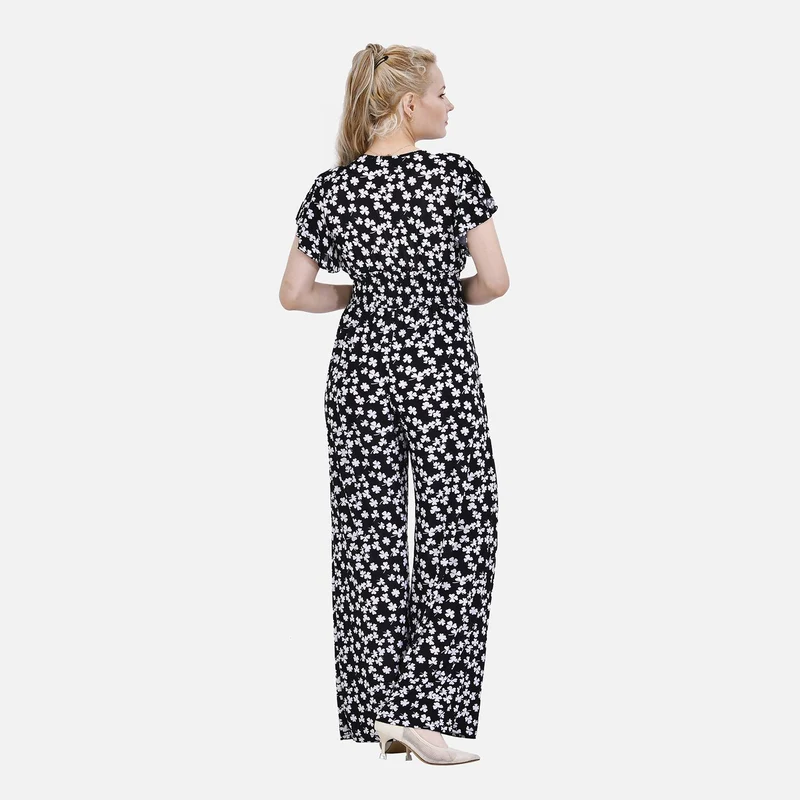 Jumpsuit mit gesmokter Taille und Flatterärmel, 70's