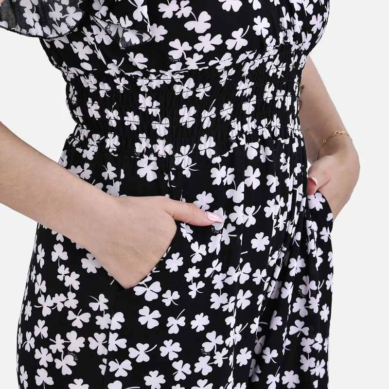 Jumpsuit mit gesmokter Taille und Flatterärmel, 70's